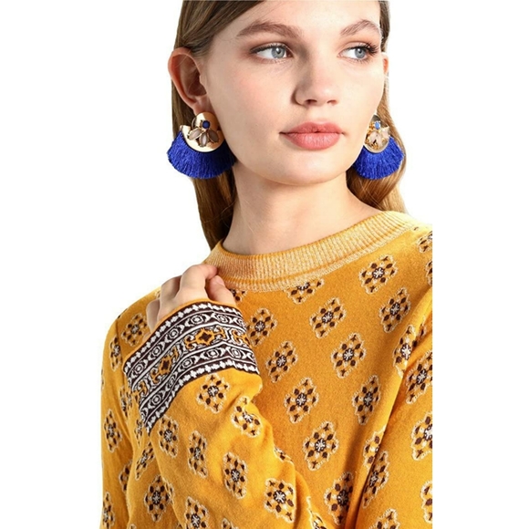 Free People Boho New Age Crew Nack Yellow Sweater - Picture 2 of 8